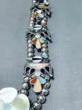 Gasp! Vintage Native American Zuni Bird Inlay Sterling Silver Squash Blossom Necklace Old-Nativo Arts