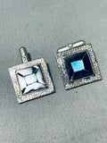 Spectacular Vintage Native American Navajo Blue Gem Turquoise Black Onyx Silver Cuff Links-Nativo Arts