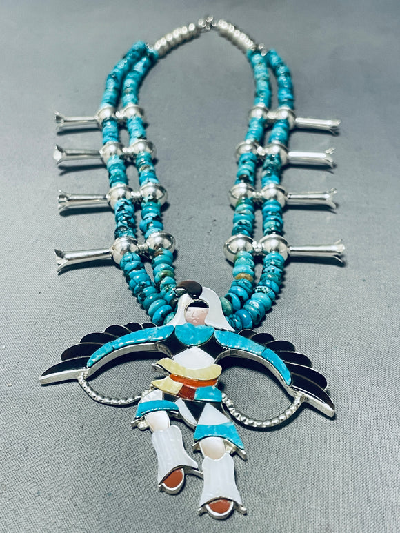 Ceremonial Dancer Native American Navajo Turquoise Sterling Silver Squash Blossom Necklace-Nativo Arts