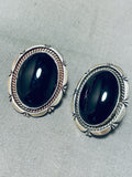Elegant Vintage Native American Navajo Black Onyx Sterling Silver Earrings-Nativo Arts