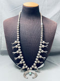 Early 1900's Vintage Native American Navajo Hand Tooled Coin Silver Squash Blossom Necklace