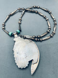 One Of The Biggest Crazy Vintage Native American Navajo Turquoise Leaf Sterling Silver Necklace-Nativo Arts