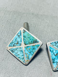One Of Best Vintage Native American Zuni Spiderweb Turquois Einlay Sterling Silver Cufflinks-Nativo Arts