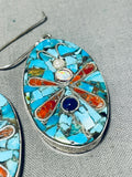 One Of A Kind Santo Domingo Turquoise Coral Sterling Silver Dragonfly Earrings-Nativo Arts