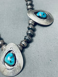 Teardrop Kingman Turquoise Vintage Native American Navajo Sterling Silver Shadowbox Necklace