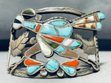One Of The Best Ever Vintage Native American Zuni Roandrunner Inlay Sterling Silver Bracelet-Nativo Arts