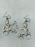 Outstanding Vintage Native American Navajo Sterling Silver Hoop Dancer Earrings-Nativo Arts