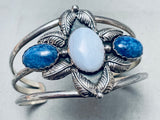 One Of The Best Vintage Native American Navajo Lapis Sterling Silver Leaf Bracelet-Nativo Arts
