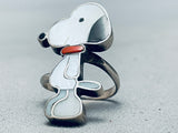 Huge Snoopy Vintage Native American Zuni Pearl Inlay Sterling Silver Ring-Nativo Arts