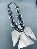 283 Grams Native American Navajo Thunderbird Sterling Silver Squash Blossom Necklace-Nativo Arts