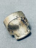 Native American One Of The Best Vintage Zuni Turquoise Inlay Sterling Silver Ring- Heavy-Nativo Arts