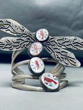 Gigantic Native American Navajo Cardinal Inlay Sterling Silver Dragonfly Bracelet-Nativo Arts