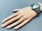Rare Vintage Native American Navajo Triangle Royston Turquoise Sterling Silver Bracelet-Nativo Arts