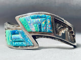 Native American Important Larry Castillo Opal Inlay Sterling Silver Bracelet Vintage-Nativo Arts