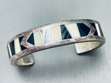Black And White Vintage Native American Navajo Inlay Sterling Silver Bracelet-Nativo Arts