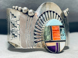 One Of The Finest Vintage Native American Navajo Turquoise Inlay Sterling Silver Bracelet-Nativo Arts