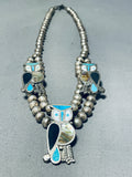 Richard Long Vintage Native American Navajo Turquoise Sterling Silver Owl Necklace-Nativo Arts