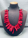 305 Grams Gorsous Native American Navajo Coral Sterling Silver Bead Necklace-Nativo Arts