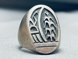 Plant And Cloud Vintage Native American Hopi Sterling Silver Heavy Mens Ring-Nativo Arts