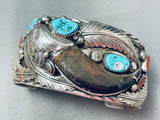 Powerful Bear Vitnage Native American Navajo Turquoise Sterling Silver Bracelet-Nativo Arts