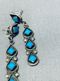 Amazing Vintage Native American Navajo Kingman Turquoise Sterling Silver Signed Earrings-Nativo Arts