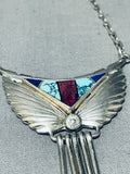 Very Important Vintage Native American Navajo Turquoise Inlay Sterling Silver Necklace-Nativo Arts