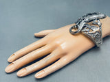 Detailed Vintage Southwest Sterling Silver Lizard Bracelet Cuff-Nativo Arts