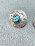 Wonderful Vintage Native American Navajo Morenci Turquoise Sterling Silver Round Earrings-Nativo Arts