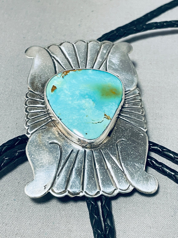 Outstanding Vintage Native American Navajo Royston Turquoise Signed Sterling Silver Bolo-Nativo Arts