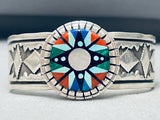 One Of Most Intricate Inlay Vintage Native American Navajo Turquoise Sterling Silver Bracelet-Nativo Arts