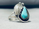 Breathtaking Vintage Native American Navajo Pilot Mountain Turquoise Sterling Silver Ring-Nativo Arts