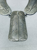 One Of The Biggest Best Vintage Native American Navajo Heavy Feather Sterling Silver Necklace-Nativo Arts