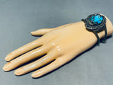 Twisted Coil Bezel!! Vintage Native American Navajo Morenci Turquoise Sterling Silver Bracelet-Nativo Arts