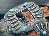 Early 1900's Vintage Native American Navajo Hand Tooled Sterling Silver Turquosie Concho Belt-Nativo Arts