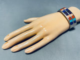 Tsadiase Vintage Native American Zuni Turquoise Inlay Sterling Silver Squared Bracelet Cuff-Nativo Arts