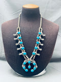 Fab Vintage Native American Navajo Domed Turquoise Sterling Silver Squash Blossom Necklace-Nativo Arts