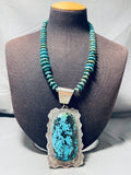 One Of The Biggest Best Native American Navajo Turquoise Sterling Silver Necklace-Nativo Arts