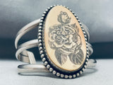 Completely Hand Carved Vintage Native American Navajo Sterling Silver Bracelet Cuff