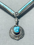 Elegant Vintage Native American Navajo Morenci Turquoise Sterling Silver Necklace-Nativo Arts
