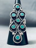Towering Vintage Native American Navajo Turquoise Teardrop Sterling Silver Ring Old-Nativo Arts
