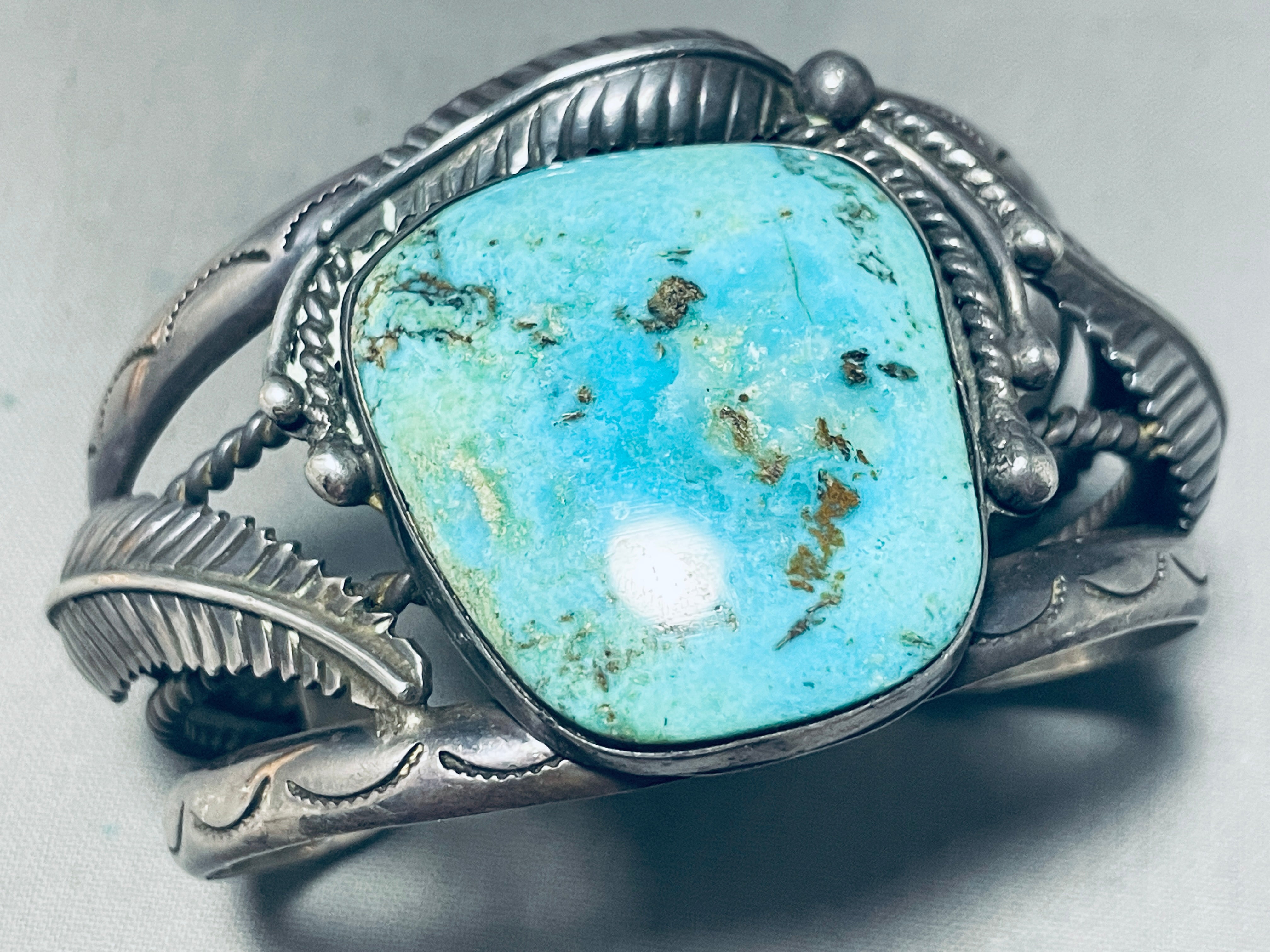 Leaf Jungle!! Vintage Native American Navajo Turquoise Sterling
