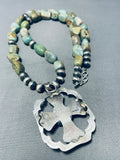 Signed Native American Navajo Royston Turquoise Sterling Silver Cross Necklace-Nativo Arts