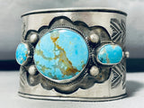 Fabulous Native American Navajo Blue Gem Turquoise Sterling Silver Signed Bracelet-Nativo Arts