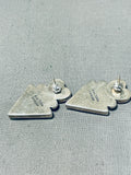 Marvelous Vintage Native American Navajo Signed Damale Turquoise Spiny Heart Silver Earrings-Nativo Arts