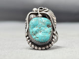 Signed Vintage Native American Navajo Old Kingman Turquoise Sterling Silver Ring Old-Nativo Arts