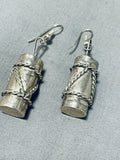 Noteworthy Native American Navajo Handcarved Sterling Silver Drums Earrings-Nativo Arts