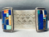 Best Vintage Native American Navajo Lapis Mosaic Inlay Turquoise Sterling Silver Watch Bracelet