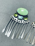 Luminous Native American Navajo Signed Turquoise Gaspeite Sterling Silver Pendants Earrings-Nativo Arts