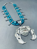 202 Gram Powerful Native American Navajo Turquoise Sterling Islver Squash Blossom Necklace-Nativo Arts