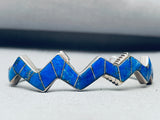 Rare 7 Inch Wrist Vintage Native American Navajo Lapis Inlay Sterling Silver Bracelet-Nativo Arts